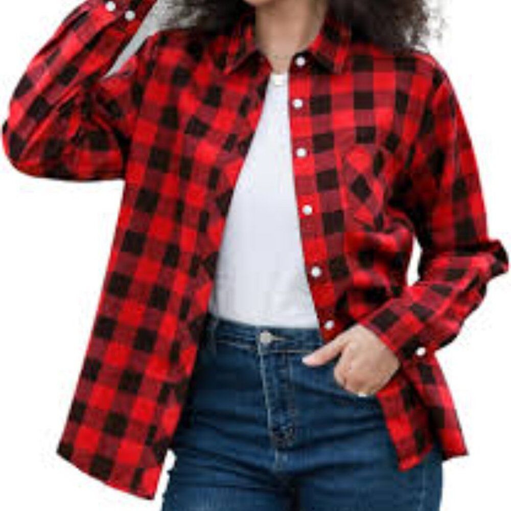 Gap Red Buffalo Plaid Long Sleeve Button Front Top Size S